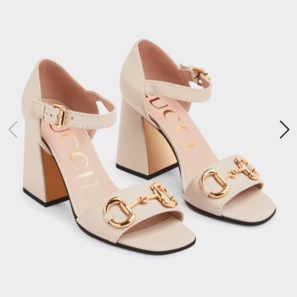 Gucci Cream Heels with Gold Accents